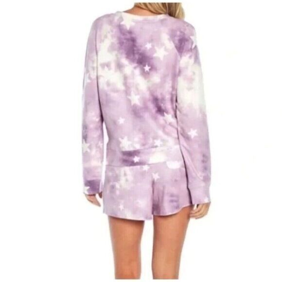Wildfox Womens Relaxed Fit Super Soft Sweatshirt And Short Lounge Set  XL Purple - Picture 3 of 7